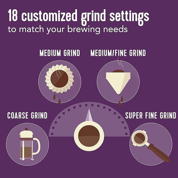 Mr. Coffee Automatic Burr Mill Coffee Grinder with 18 Custom Grinders Silver