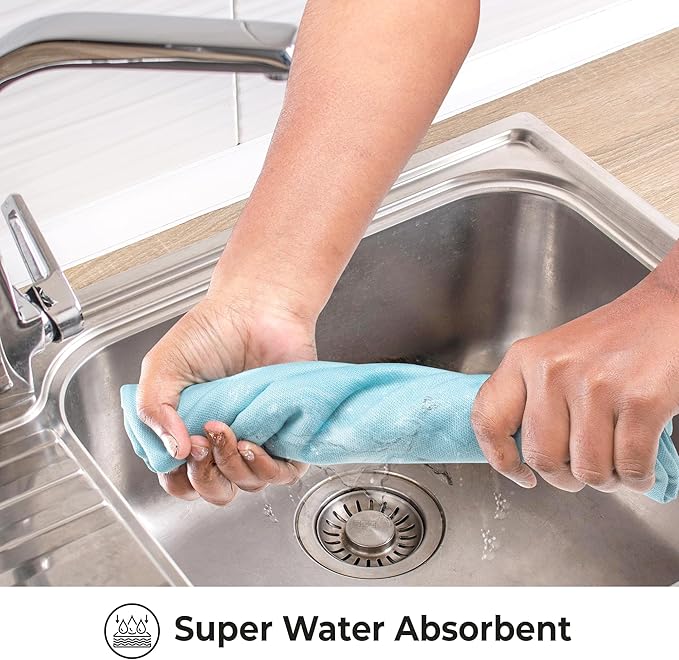 Urban Villa Aqua 100% Cotton Highly Absorbent Dish Towels for Kitchen 20X30 Inches(Set of 6) Multi-Purpose Solid Dish Cloths with Hanging Loop for Cleaning Dinnerware Glass Hand Towels