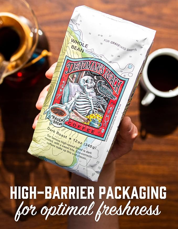 Raven's Brew Coffee High Caffeine Coffee Dark Roast Whole Bean – Deadman's Reach 12oz