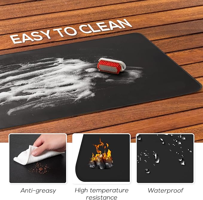 FLASLD Fireproof Under Grill Mat, 60x32 inch Grill Protector Under Desk, Outdoor BBQ Deck Mat for Fire Pit, Grill, Fireplace, Stove, Smoker