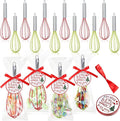 12 Sets 8 Inch Christmas Whisks Gifts DIY Fillable Christmas Tree Ornaments Xmas Colored Silicone Whisks for Cooking Heat Resistant Egg Beaters with Card Rope Bag for Candy Holder
