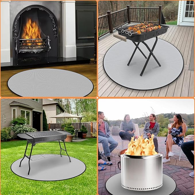 36" Fire Pit Mat for Solo Stove Bonfire, Round 4-Layer Fireproof Mat, Under Grill Mats for Outdoor Grill, Waterproof BBQ Mat for Deck Patio Grass Protector, Heat Resistant Reusable Camping Stove Mats