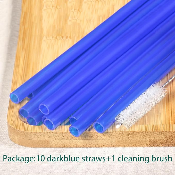 Dakoufish Replacement Straw for Stanley|Owala|Simple Modern 40oz 30oz Tumbler,10 Pack 12 Inch Dark Blue Reusable Straws With Cleaning Brush for Stanley Cup Accessorie,BPA Free,Dishwasher Safe