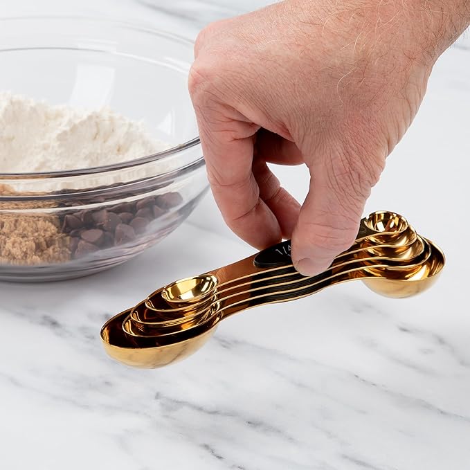 Progressive International Magnetic Measuring Spoons, Set of 5 – Black, Easy to Store with Magnetic Design (Gold)