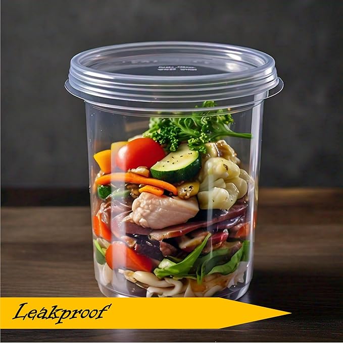 Mr Miracle Deli Containers with Lids - 48 Pack of 32 oz Clear Airtight Reusable Plastic Food and Multi-Purpose Containers - Microwave, Freezer, and Dishwasher Safe