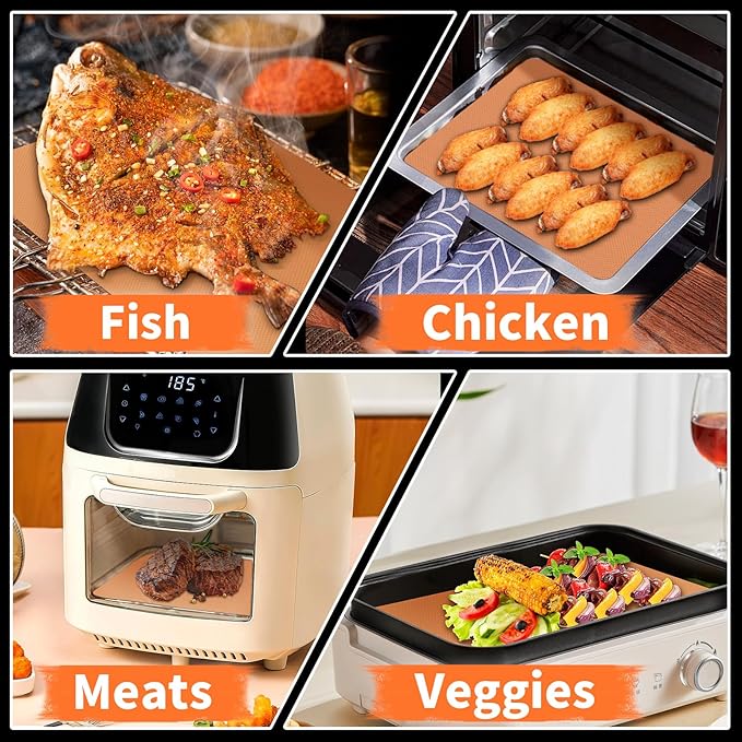 WIBIMEN Grill Mats for Outdoor Grill, Copper 7pcs Grill Mat, 100% Non-Stick PFOA Free 15.75 x 13, Heavy Duty, Reusable and Easy to Clean - Gas Charcoal & Electric BBQ