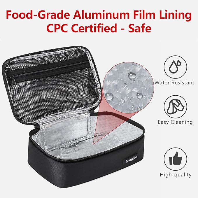 Gloppie Small Lunch Bag for Adults & Kids - Compact Insulated Lunch Box, Durable & Food-Grade Lining | Portable Cooler for Work, School, Travel (Black)
