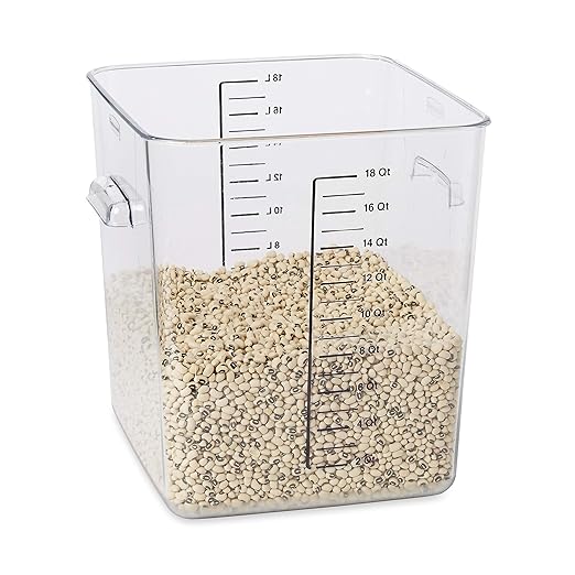Rubbermaid Commercial Products Plastic Space Saving Square Food Storage Container, 18 Quart, Clear, for Kitchen/Sous Vide/Food Prep
