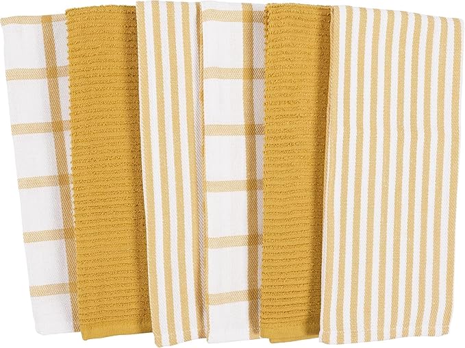 KAF Home Premium Kitchen Towels (18" x 28"), Large 100% Cotton, Flat & Terry Absorbent Dish Towel Set (Honey, 18 x 28-6 Pack)
