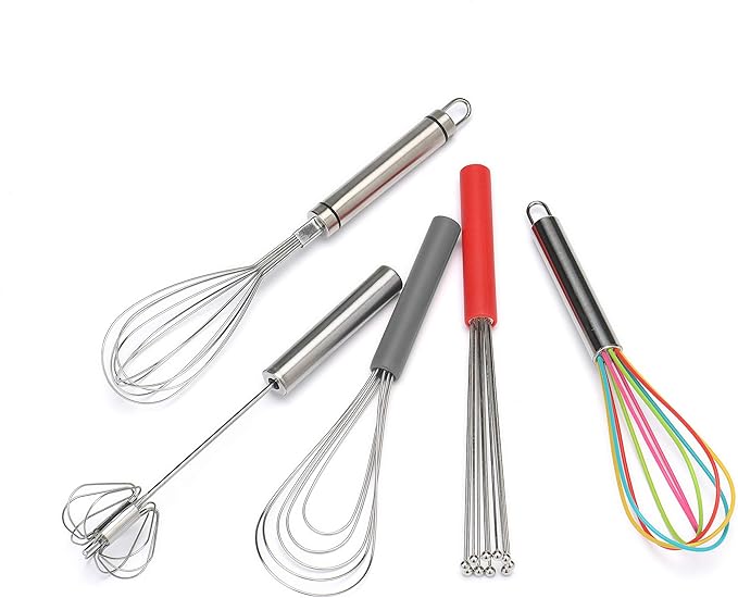 Flat Whisk Silicone Handle Non Slip 10" - 5 Wires Whisk with 10 Heads for Kitchen Cooking by Jell-Cell (Grey)