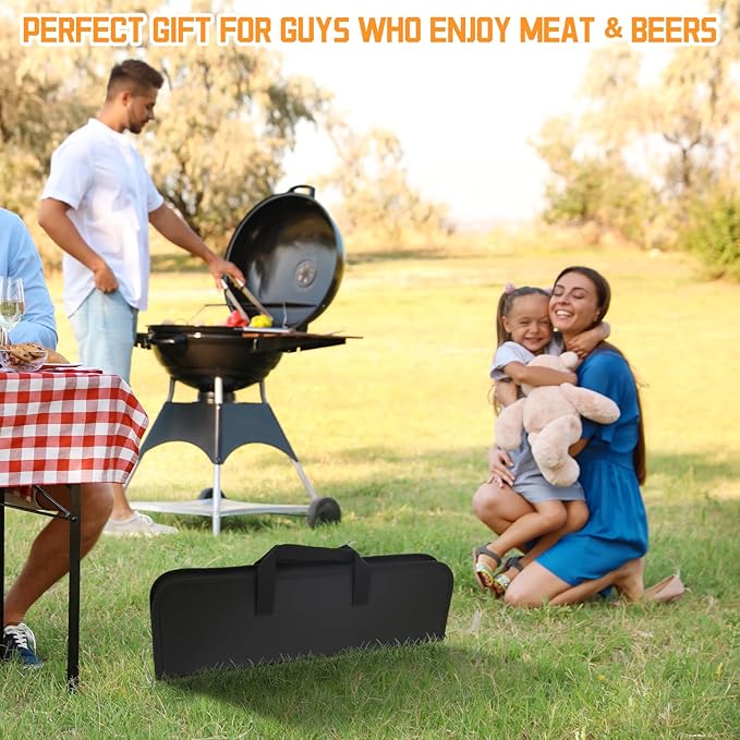 9PCS Stainless Steel Grill Accessories Set, Grilling Gifts for Men Dad Birthday Christmas, Durable BBQ Grill Tools Kit for Outdoor Grill & Camping with Portable Bag, Spatula, Tongs, Skewer & More