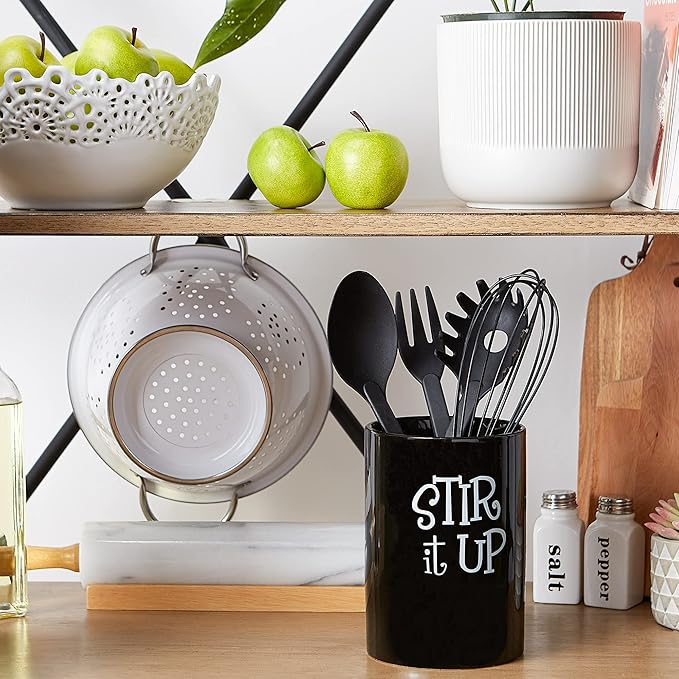 DII Kitchen Accessories Retro Collection, Ceramics, Utensil Holder, Black