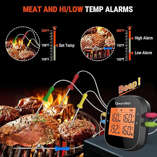 500FT Digital Meat Thermometer with Multy Probes Bluetooth for Smoker Grilling Oven (FS-52)