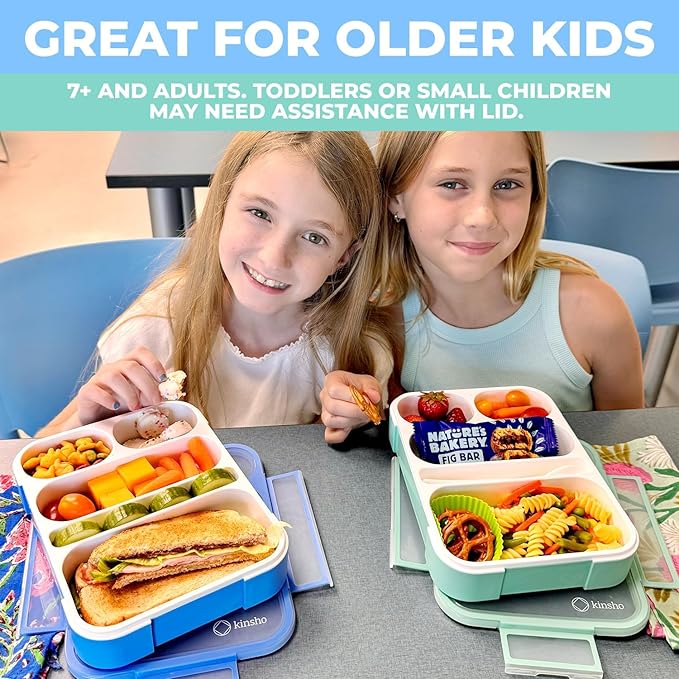 Bento Lunch-Box for Adults Kids Lunches, Portion Control Container Boxes for Women Girls Boys | Leak-proof Snack Containers, BPA-Free Utensils5 Compartments | Blue & Green 2 pack Set