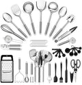 E-far Stainless Steel Kitchen Utensils Set, 39-Piece Cooking Utensils Set with Holder, Non-toxic Metal Heat Resistant Kitchen Gadgets Cookware Tool Spatula Set for Cooking, Dishwasher Safe