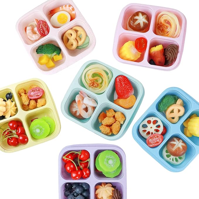 Finorder 6 Pack Snack Containers, Wheat Straw Fiber 4 Compartment Reusable Bento Lunch Box, Meal Prep Lunch Containers for Adults, Food Containers for Picnic, Office and Travel