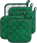 100% Cotton Kitchen Everyday Basic Terry Pot Holder Heat Resistant Coaster Potholder for Cooking and Baking Set of 5 Dark Green