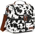 LOKASS Lunch Box for Women-Double Deck Insulated Adults Lunch Bag with Removable Shoulder Strap-Cow Print Cute Wide Open Lunch Tote for Work/Office/Picnic/Beach/Travel