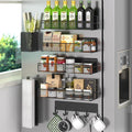 Magnetic Spice Rack for Refrigerator, 7 Pack 100% Metal Strong Magnet Shelves, Spice Organizer W/Hook Rack, Paper Towel Holder, Utensils Caddy, Kithcen Home Storage Organization (Black)