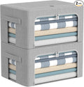 Clothes Storage Bins Box - Foldable Stackable Container Organizer Set with Clear Window & Carry Handles & Metal Frame - 2Pack Large Capacity for Bedding, Blankets, Books
