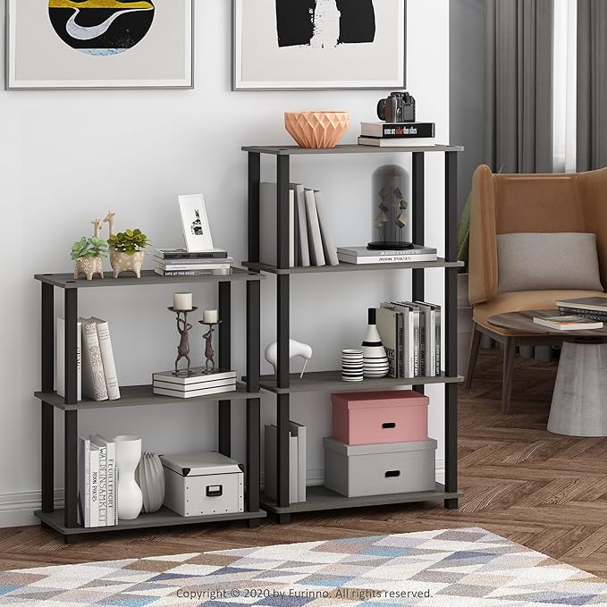 Furinno TURN-S-TUBE Storage Shelves, 3-Tier Book Shelf, Corner Shelf, Toolless Open Shelves, for Organization and Storage, Living Room, Garage, Home Office, French Oak