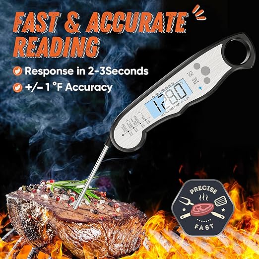 Digital Meat Thermometer, Waterproof Instant Read Food Thermometer for Cooking and Grilling. Kitchen Gadgets, Accessories with Backlight & Calibration for Candy, BBQ Grill, Liquids, Beef, Turkey