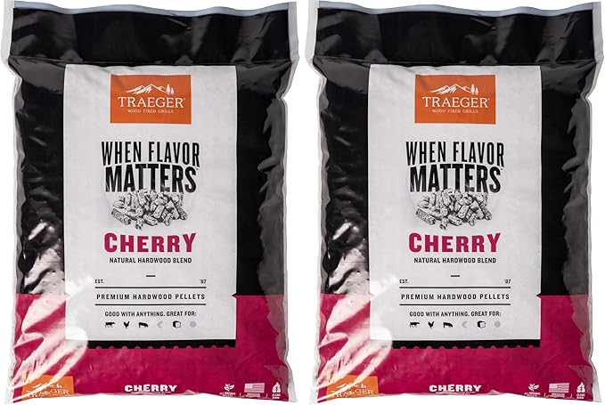 Traeger Grills Cherry 100% All-Natural Wood Pellets for Smokers and Pellet Grills, BBQ, Bake, Roast, 18 lb. Bag (Pack of 2)