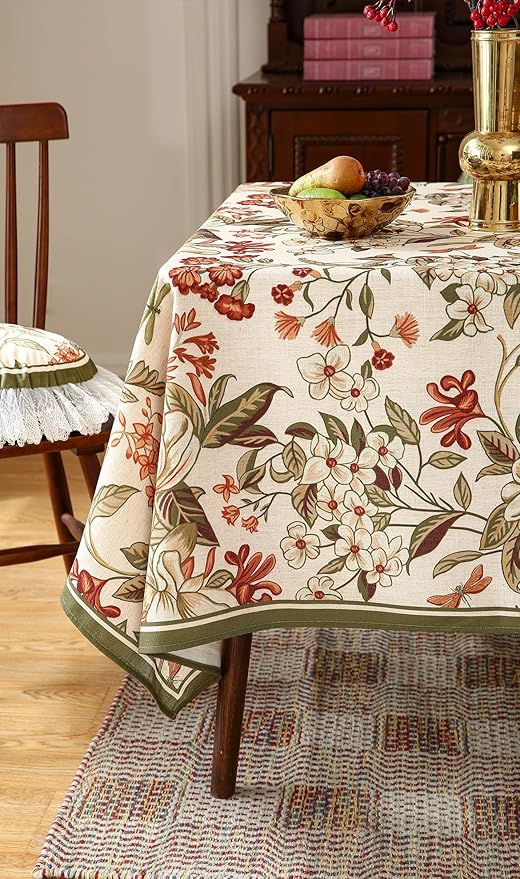 ISAENNE Designer Bohemian Linen Extra Long Tablecloth Rectangle,Colorful Floral Pattern Table Cloth,Wrinkle Resistant Decorative Tablecloths for Dining Thanksgiving Kitchen,67"*118"-Grace A