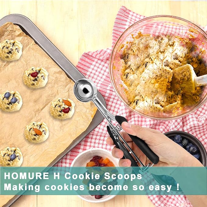 Large Cookie Scoop, Cookie Dough Scoop, 3 Tablespoons/ 45 ml/ 1.5 oz, Spring-Loaded Ice Cream Scoop, 18/8 Stainless Steel, Comfortable Grip