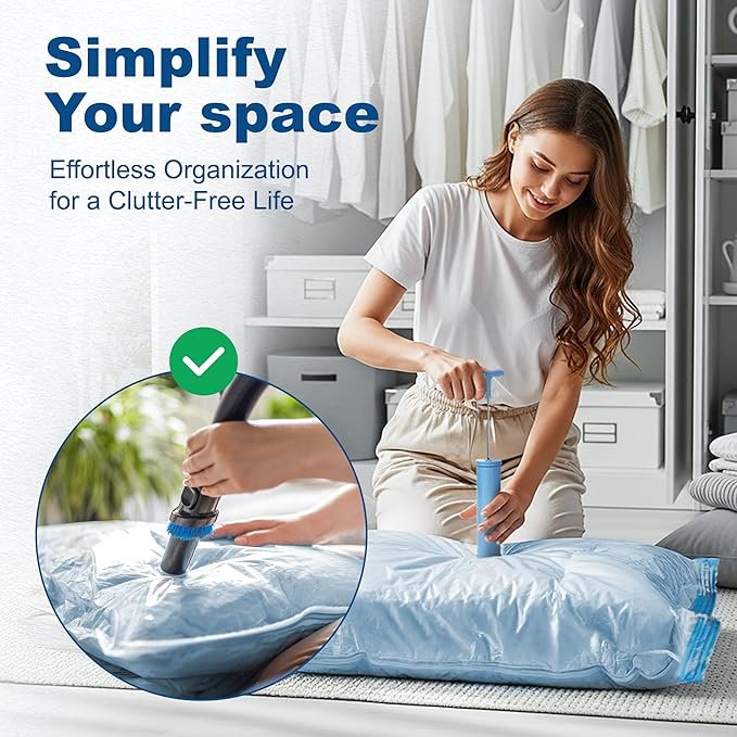 HOUSE DAY 10 Small Vacuum Storage Bags with Pump,Space Saving Vacuum Seal Bags For Clothing Travel, Vacuum Storage Bags For Clothes, Blankets, Moving, Camping, Toys, Reusable & Durable, Hand Pump