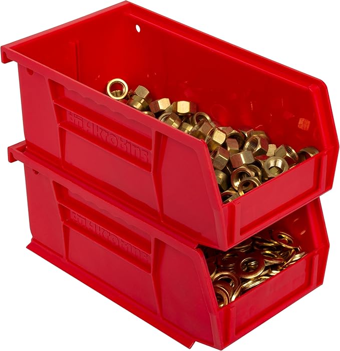 Akro-Mils 30220 AkroBins Plastic Storage Bins, Space-Saving Stackable Bins for Garage, Pantry, Craft Organization, 7-" x 4-" x 3-", Red, 24-Pack