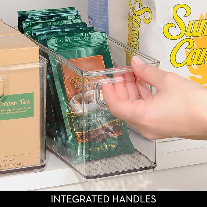 iDesign Slim Clear Plastic Stackable Storage Bin, Tall Narrow Organizer for Kitchen or Pantry
