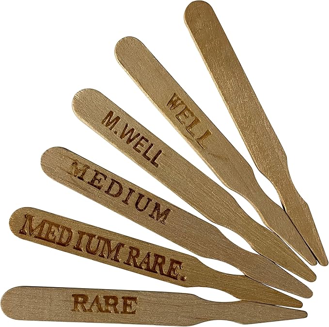 KingSeal 500 Count 3.5 Inch Natural Birch Wood Steak Markers, Heat Stamped, MED Well, Eco-Friendly, Bulk Pack - 500 Count Per Box