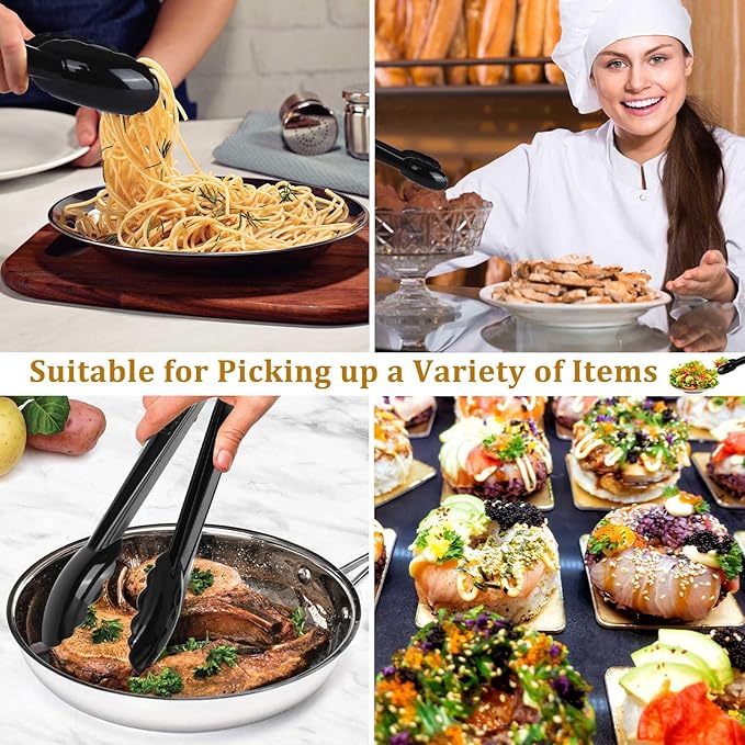 24 Pc Plastic Tongs for Serving 9 Inch Bulk Reusable or Disposable Tongs Heavy Duty Hard Plastic Serving Utensils Set Large Salad Tong for Kitchen Party Food Buffet Appetizer BBQ Event Catering(Black）