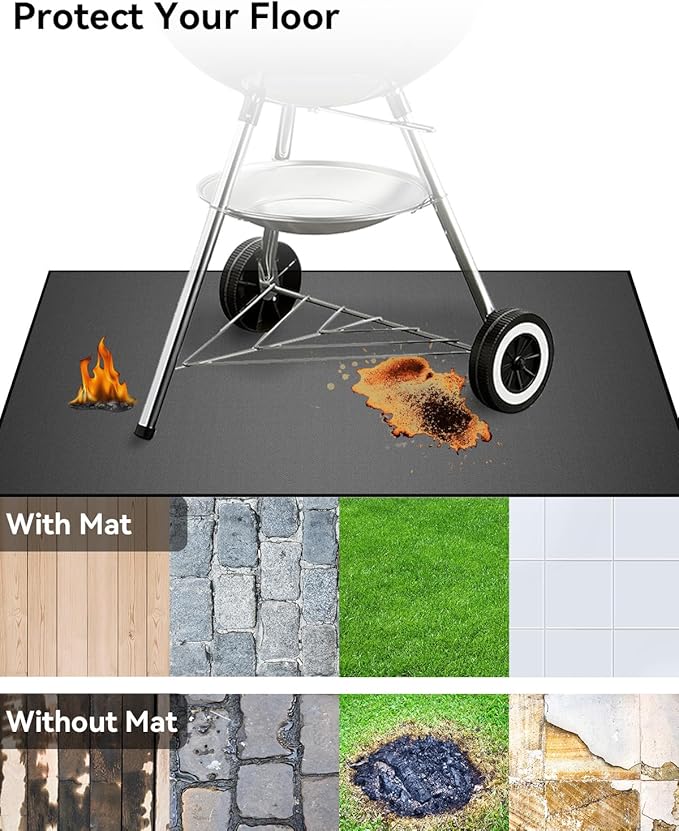39×39 inch Heavy Duty Large Under Grill Mats for Outdoor Grill, Double-Sided Fireproof, Waterproof, Oil Proof Deck and Patio Protector, BBQ Mat Grill Floor Mats Fireplace Fire Pit Mat