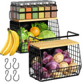 Magnetic Shelf for Fridge with Wood Lid, Fruit Potato and Onion Storage Bins, Pantry Organizers & Storage, Large Container Magnetic Spice Rack for Refrigerator, Kitchen Counter (Black, 2)