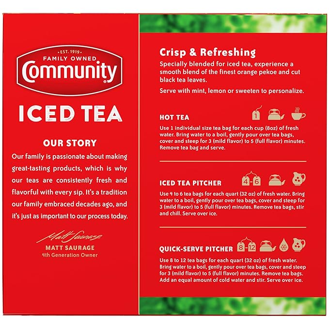 Community Coffee Porch Breeze Orange Pekoe Cut Black Tea Bags, Individual Cup Size, 100 Count (Pack Of 12)
