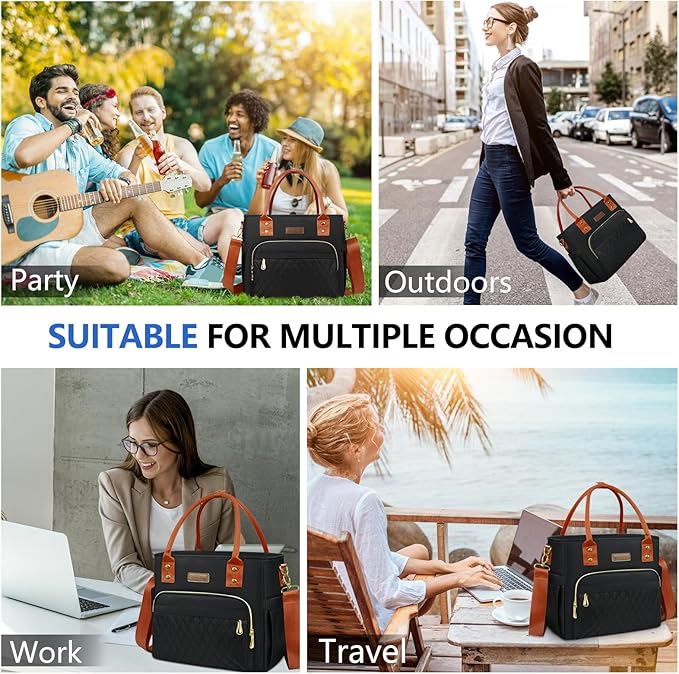 Lunch Bag Lunch Box Women - Leakproof Insulated Lunch Cooler Bag for Women - Large Lunch Tote Bags Adults, Black Orange