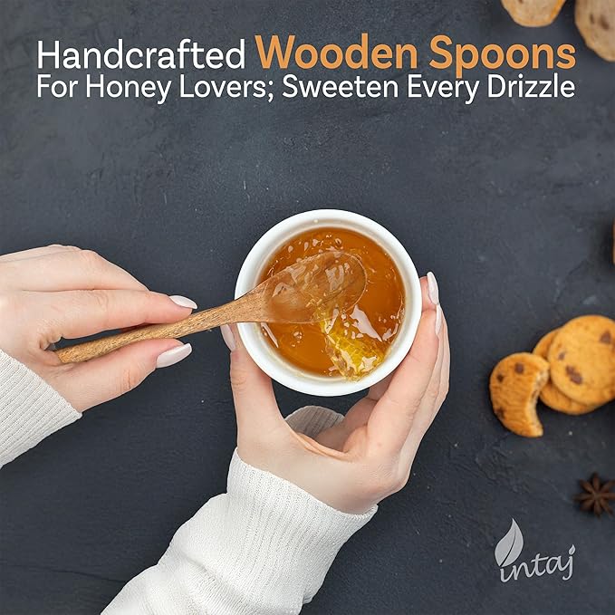 INTAJ 12 PCS Small Wooden Spoons, 5 Inch Honey Spoons for Tea, Hardwood Wooden Honey Teaspoon for Coffee, Little Tiny Wood Spoons, Bamboo Table Spoon for stirring, Wooden Spoons for Utensils Set