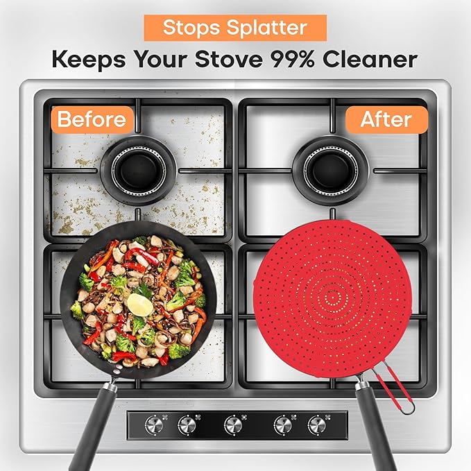Splatter Screen for Frying Pan | USA Brand | 11 Inch Red, Fit Pans (6" to 11") Silicone Grease Splatter Guard for Frying Pan and Stove by Beckon Ware