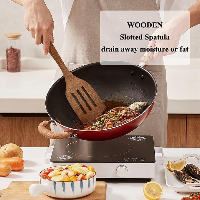 4 Pack Wooden Spatula for Cooking, Non-stick Turner Acacia Wood Spatula for Kitchen Use, Handmade Non-Toxic Cooking Spatula Set for Kitchen Gifts, Ideal Cookware Utensils for Cooking Eggs, Fish