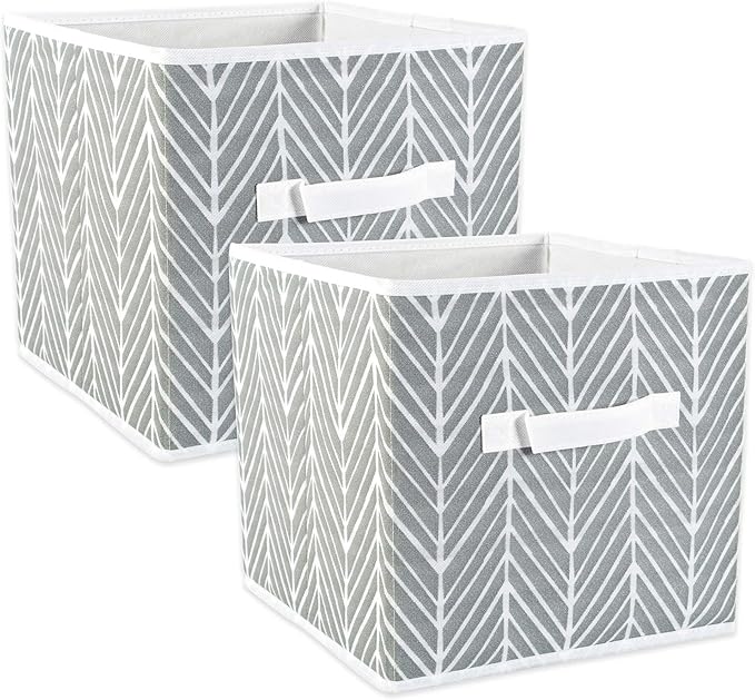 DII Non Woven Storage Collection Polyester Herringbone Bin, Large Set of 2, Gray, 2 Piece