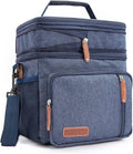 Men's Double Compartment Lunch Bag, Insulated Lunch Cooler Tote 2 Roomy Large Reusable Water-resistant Lunch Box (Blue)