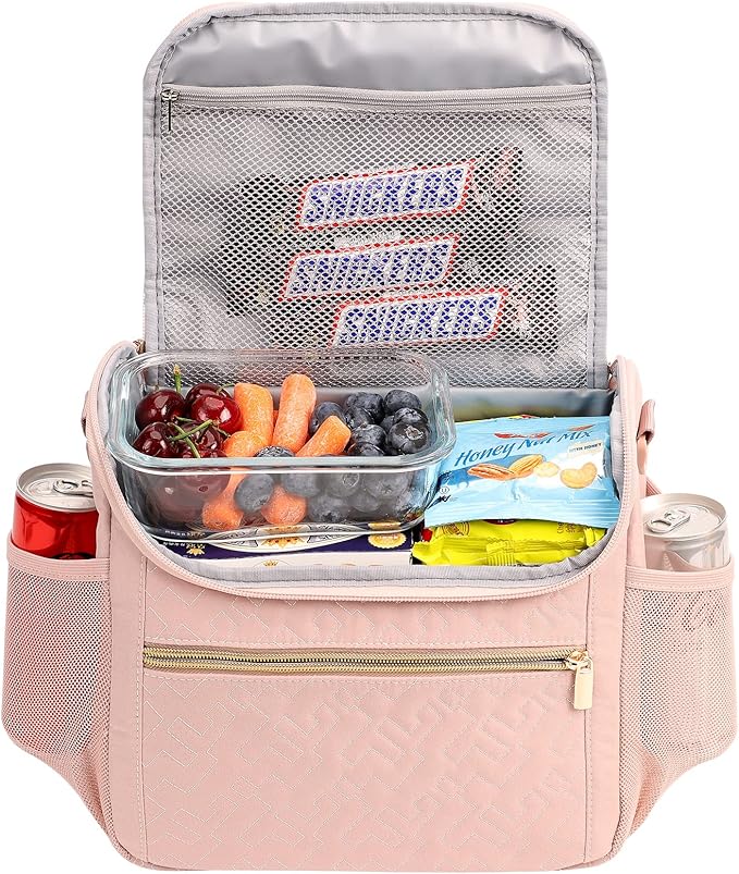 NISHEL Lunch Bag for Women, Portable Insulated Meal Box with Shoulder Strap, Resuable Leakproof Cooler Case for Work, Pink