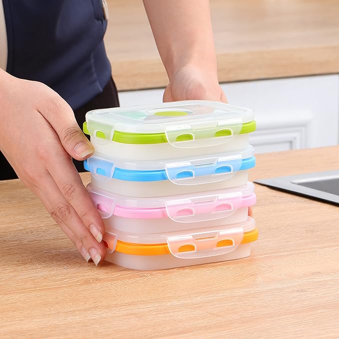 ECOBERI Small Collapsible Silicone Containers, Perfect for Snacks, Travel, Space-Saving Storage, Set of 4