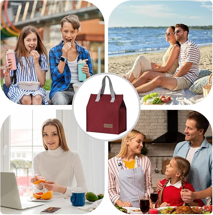 TELLUMO Lunch bag, Insulated Lunch Bag for Women Men Large Lunch Box Container Reusable Leakproof Tote for Office, Work, School, Beach or Travel (Red)