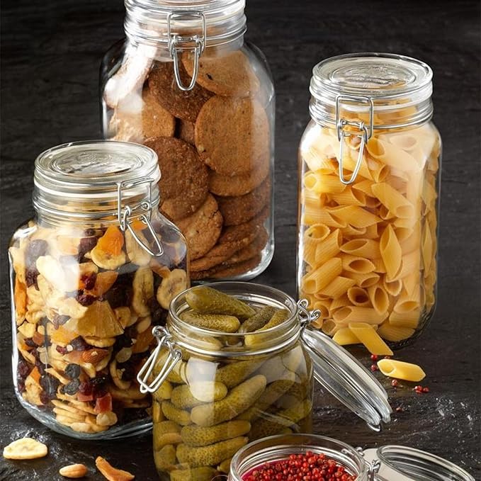 Bormioli Rocco Fido Glass Jar - 67.75 oz Large Airtight Container with Clamp Lid & Rubber Seal, BPA-Free Italian Jar for Fermentation, Kombucha, Sauerkraut, Pickles, Kefir & Homemade Beverages