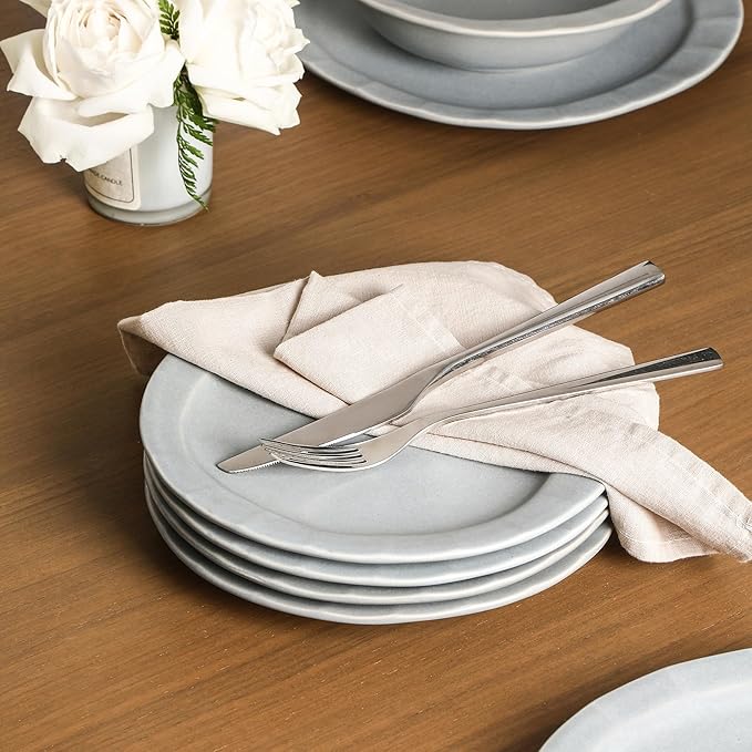 Stone Lain Oasis 24-Piece Dinnerware Set Stoneware, Dishwasher and Microwave Safe Plates and Bowls Set, Dish Set for 8, Grey Blue