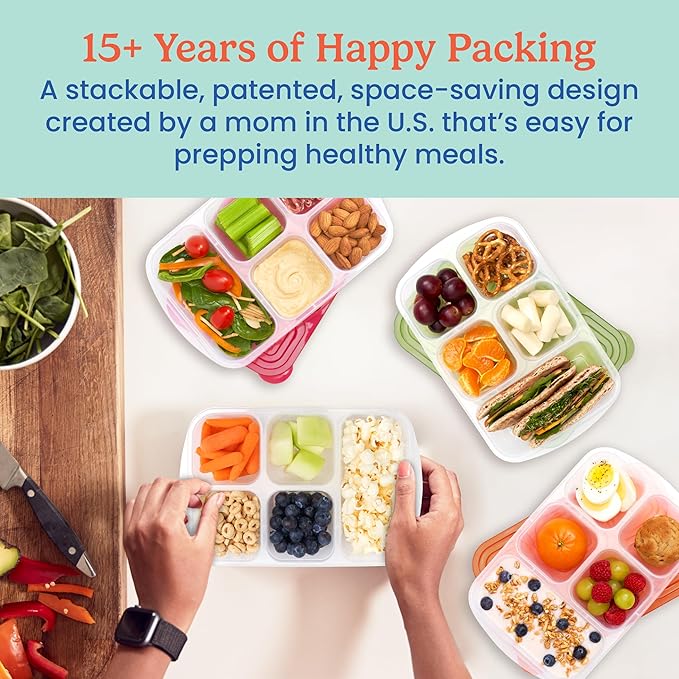 Bentgo Easyboxes - Reusable 5-Compartment Food Containers, Stackable 8-Piece Set, 4 Trays & 4 Lids, BPA-Free Food Storage for Meal Prep, School, & Work; Lunch Boxes with Patented Design (Classic)