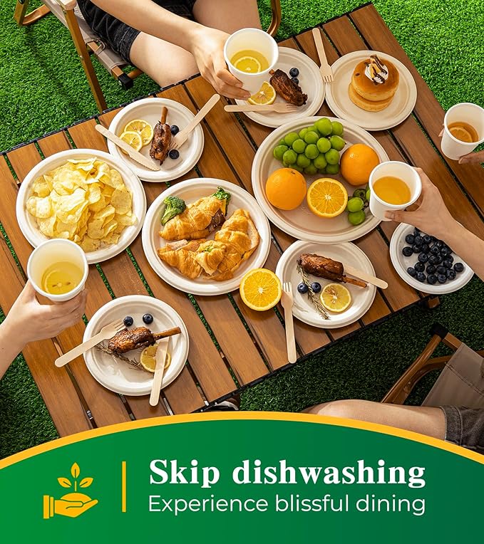 100% Compostable Paper Plates, 10 Inch, 125 Count, Biodegradable Bagasse Plates, Heavy Duty Disposable Plates Bulk for Party | Microwave-Safe | Soak-Resistant, Cut Resistant